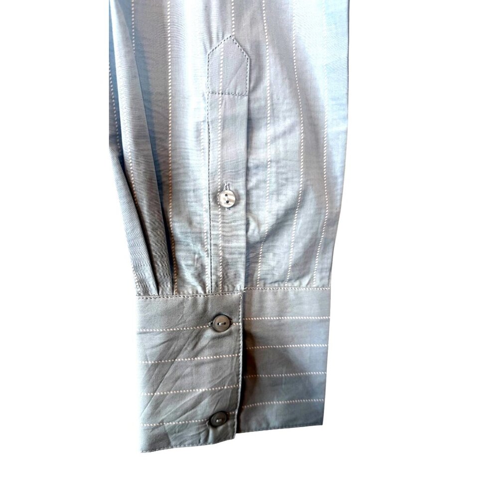 NWT PrettyLittleThing Size 10 Poplin Blue Pinstripe Pocket Detail Cropped Shirt - Picture 10 of 13